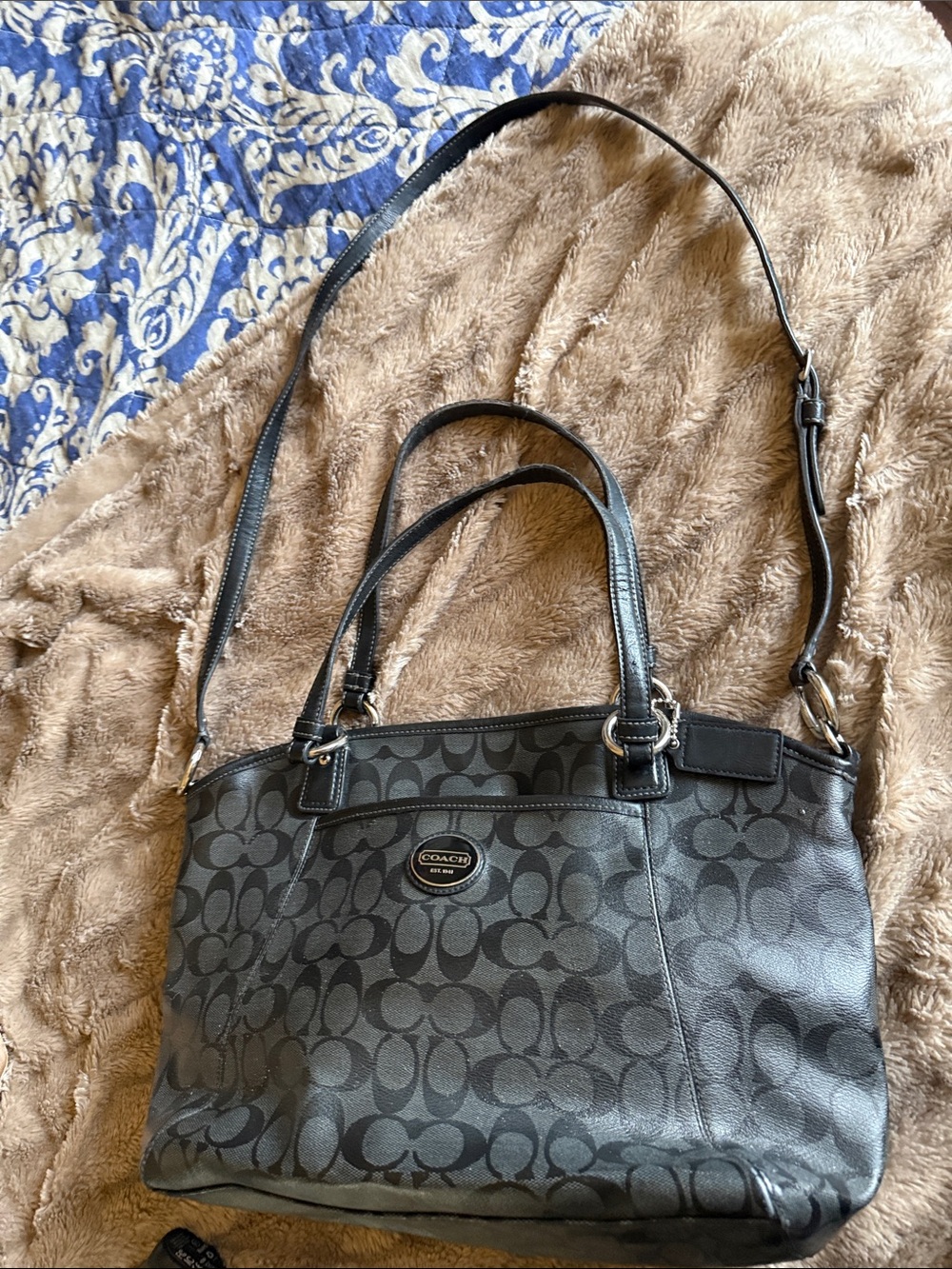 Coach Black Signature Jacquard Shoulder Bag with Top Handles